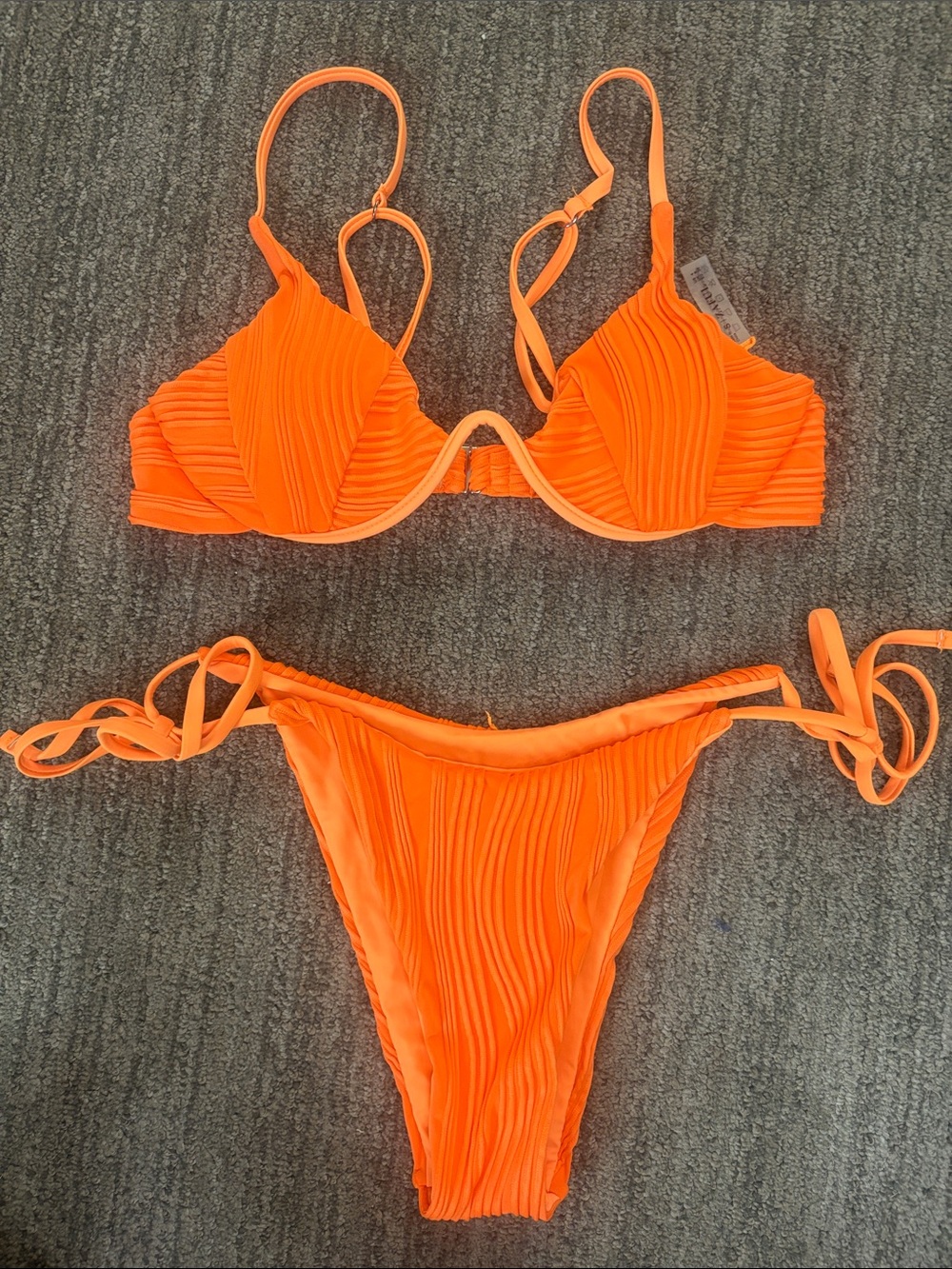 ZAFUL neon orange ribbed two-piece bikini set